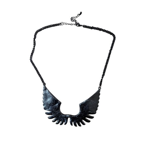 Black Gold Winged Rhinestone Statement Necklace Bold Crescent Adjustable - Picture 3 of 7